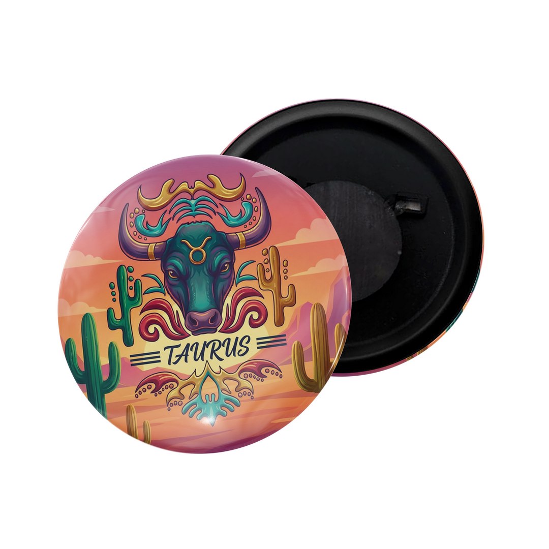 dhcrafts Fridge Magnet Green Color Vintage Zodiac Sign Taurus D1 Glossy Finish Design Pack of 1
